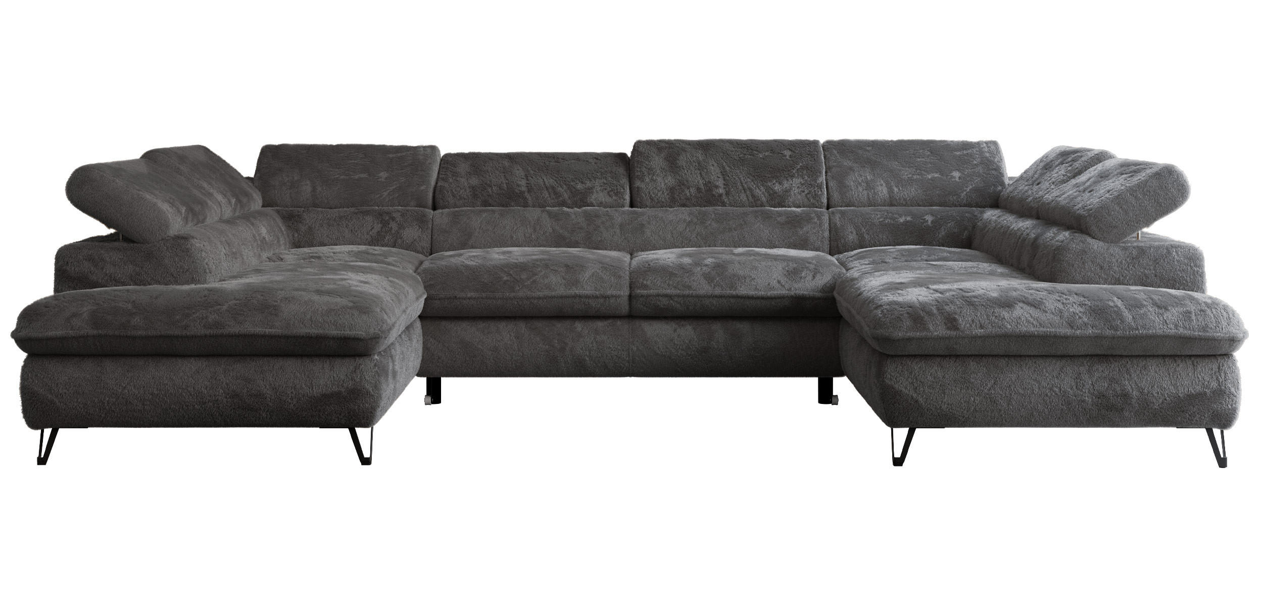 WOHNLANDSCHAFT PETER U Plüsch Anthrazit - Anthrazit/Schwarz, Textil/Metall (346/76/208cm) - MKS