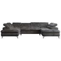 WOHNLANDSCHAFT PETER U Plüsch Anthrazit - Anthrazit/Schwarz, Textil/Metall (346/76/208cm) - MKS