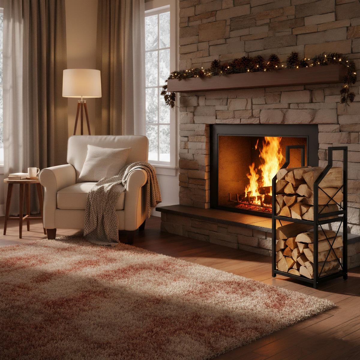 KAMINHOLZREGAL - Schwarz, Metall (34.5/81.5/30.5cm) - Relaxdays