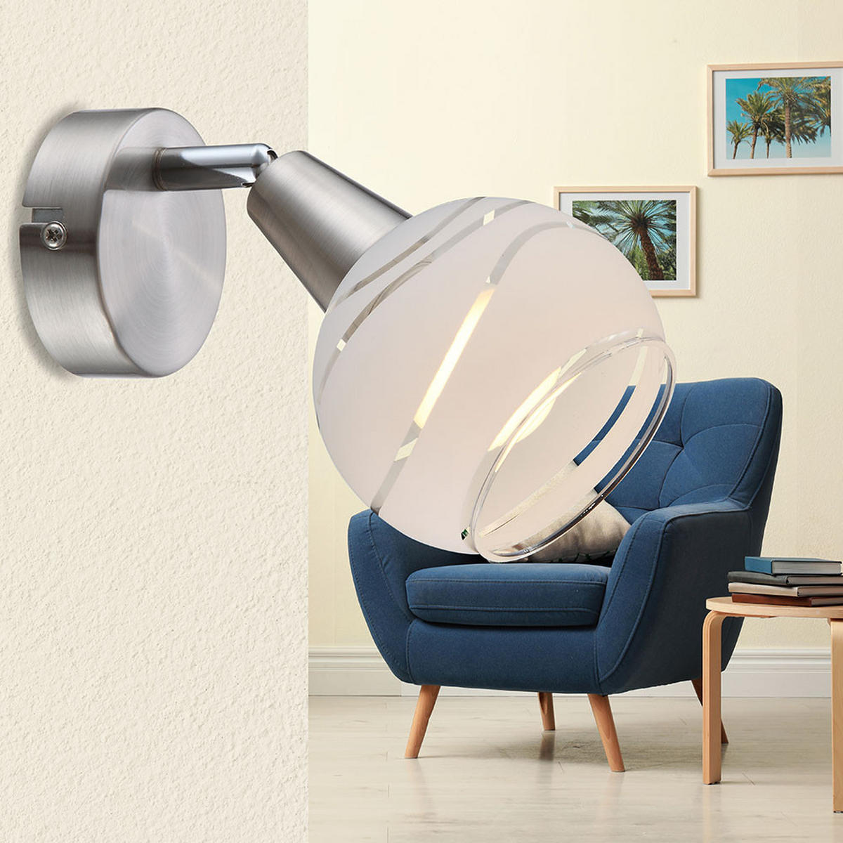 LED WANDLEUCHTE Elliott Silber - Silberfarben, Glas (10/15/19cm) - Globo Lighting