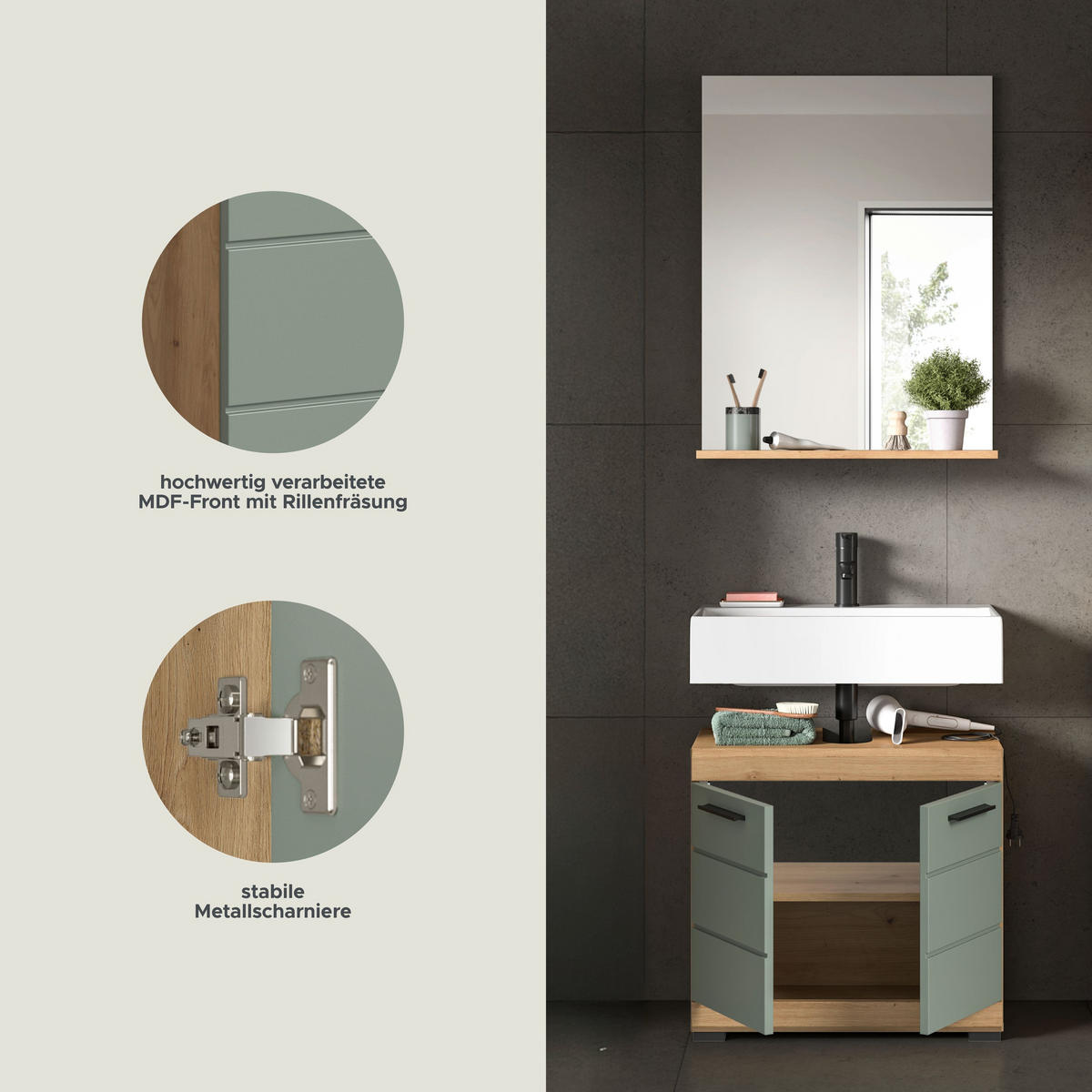 BADKOMBINATION 2tlg. Scout Bad in Artisan Eiche Nachbildung und Salbei Nachbildung B/H/T: 60x191x34 cm - Eiche Artisan, Holz (60/191/34cm)