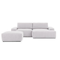 ECKSOFA inkl. Hocker Lennon aus Greige Strukturstoff mit Schlaffunktion und Bettkasten - Greige/Schwarz, Holz/Kunststoff (264/137cm) - S-Style