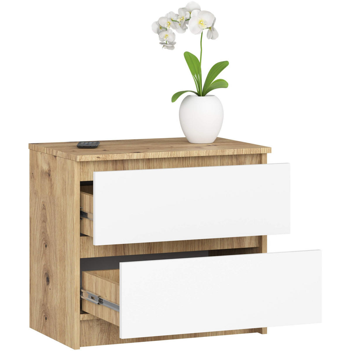 KOMMODE K60, Weiß-Grau, 60x40x77 cm - Eiche Artisan/Weiß, Holz (60/55/40cm) - Milordbikes