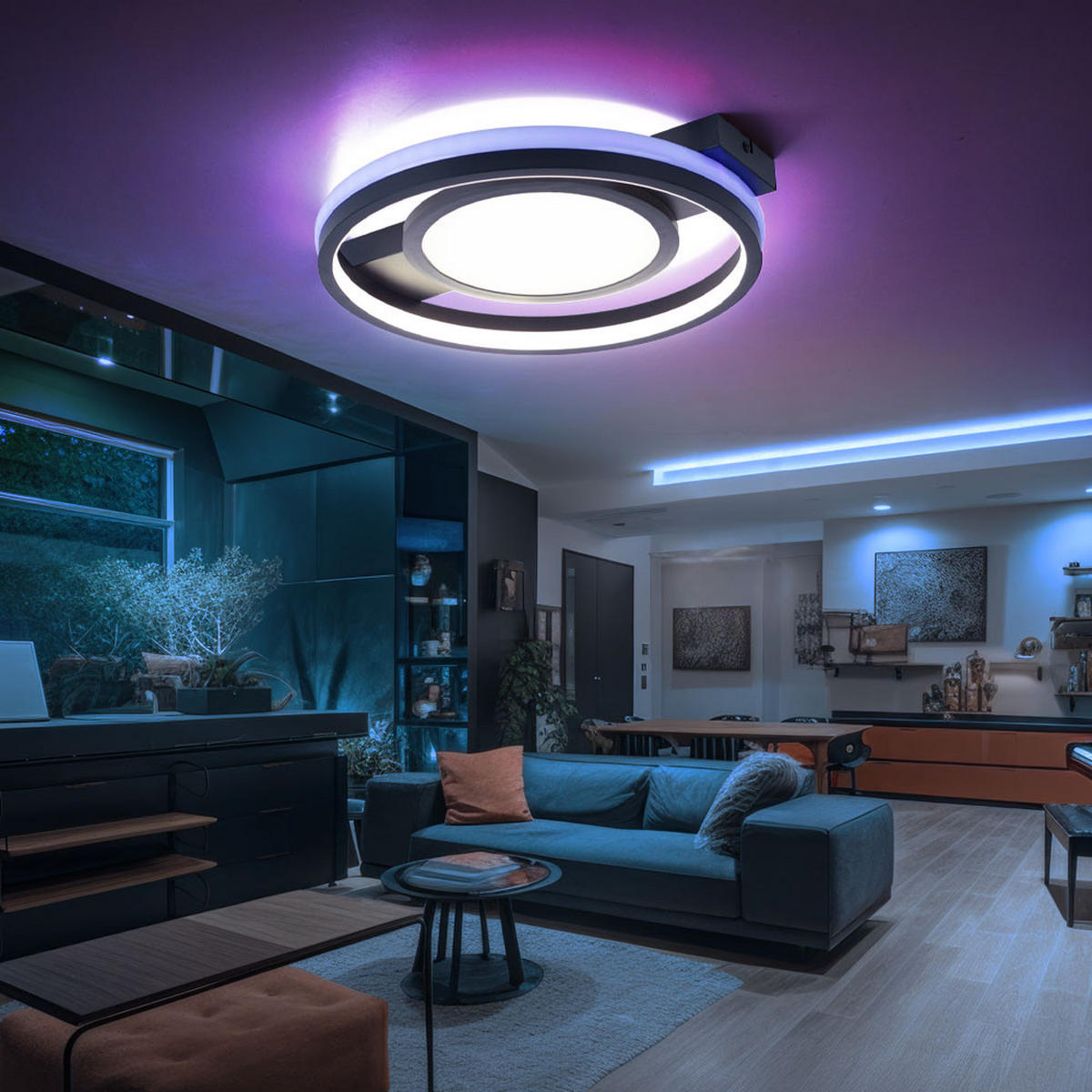 LED DECKENLEUCHTE GISELL Schwarz - Schwarz, Metall (43/40/6.8cm) - Globo Lighting