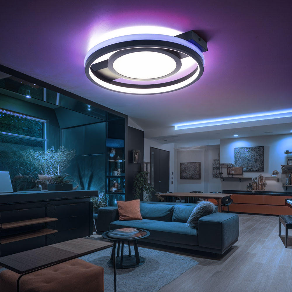 Thumbnail - Globo Lighting Led, Schwarz, Metall, Rund, 40x6.8x43 cm, Lampen & Leuchten, LED Beleuchtung, LED-Deckenleuchten