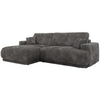 ECKSCHLAFSOFA RINA L Grau Cord - links - Schwarz/Grau, Kunststoff/Textil (266/172cm) - MKS
