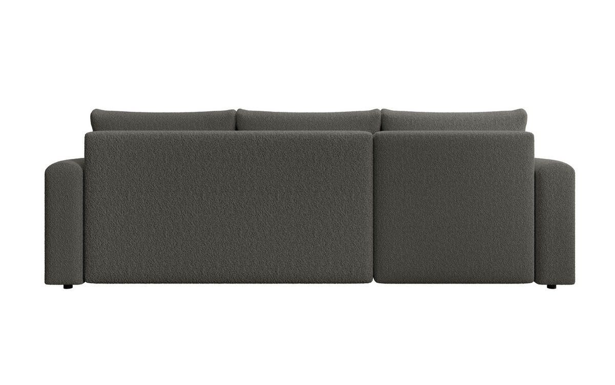 ECKSOFA DORA L, Eckcouch in L-Form mit Schlaffunktion und Bettkasten, Farbe: Dunkelgrau, Bouclé-Stoff, Ottomane Links - Dunkelgrau, Textil (240/143cm) - Storez24