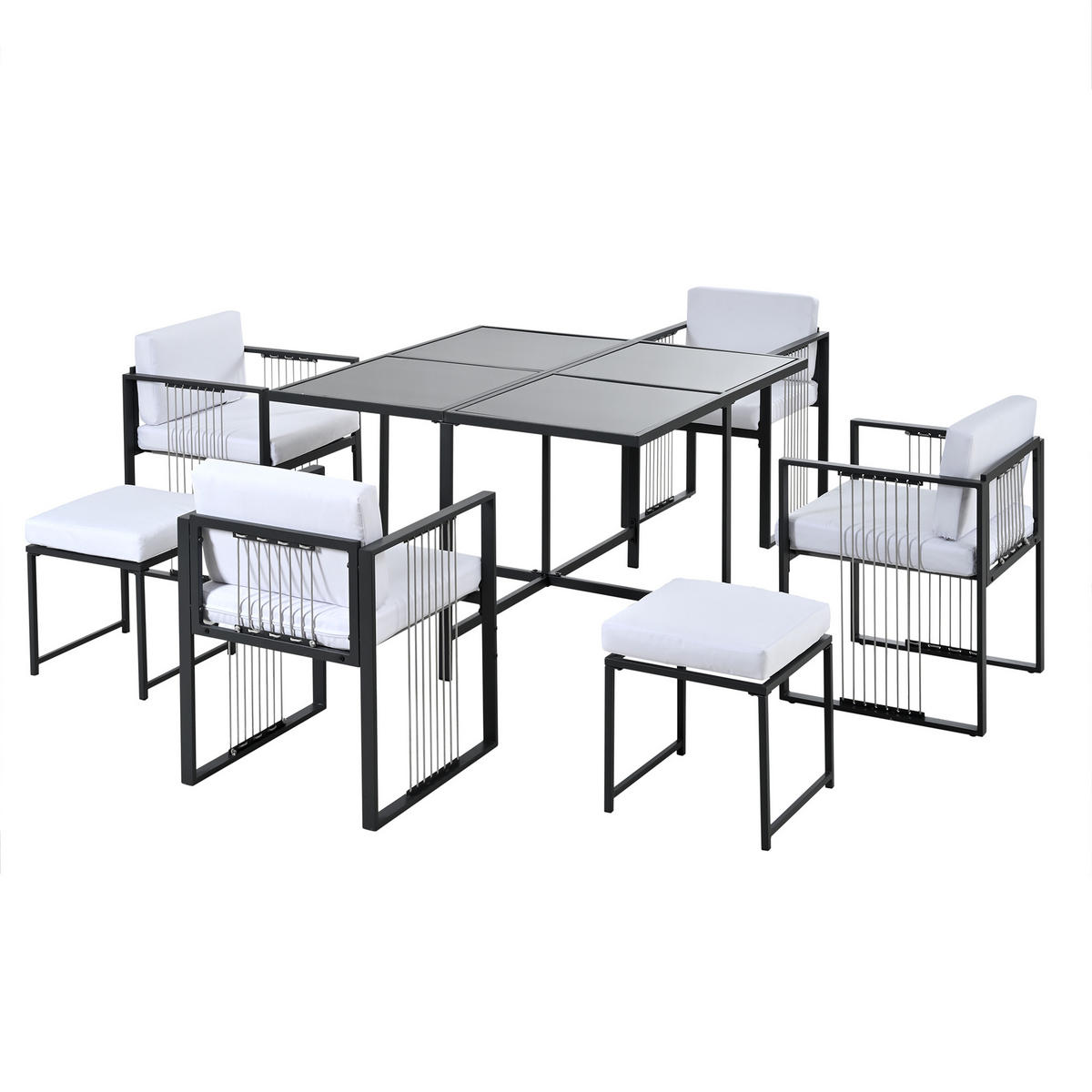 GARTENMÖBEL-SET Modernes 7-tlg. Weiß/Schwarz - Weiß, Metall - ComfortXL