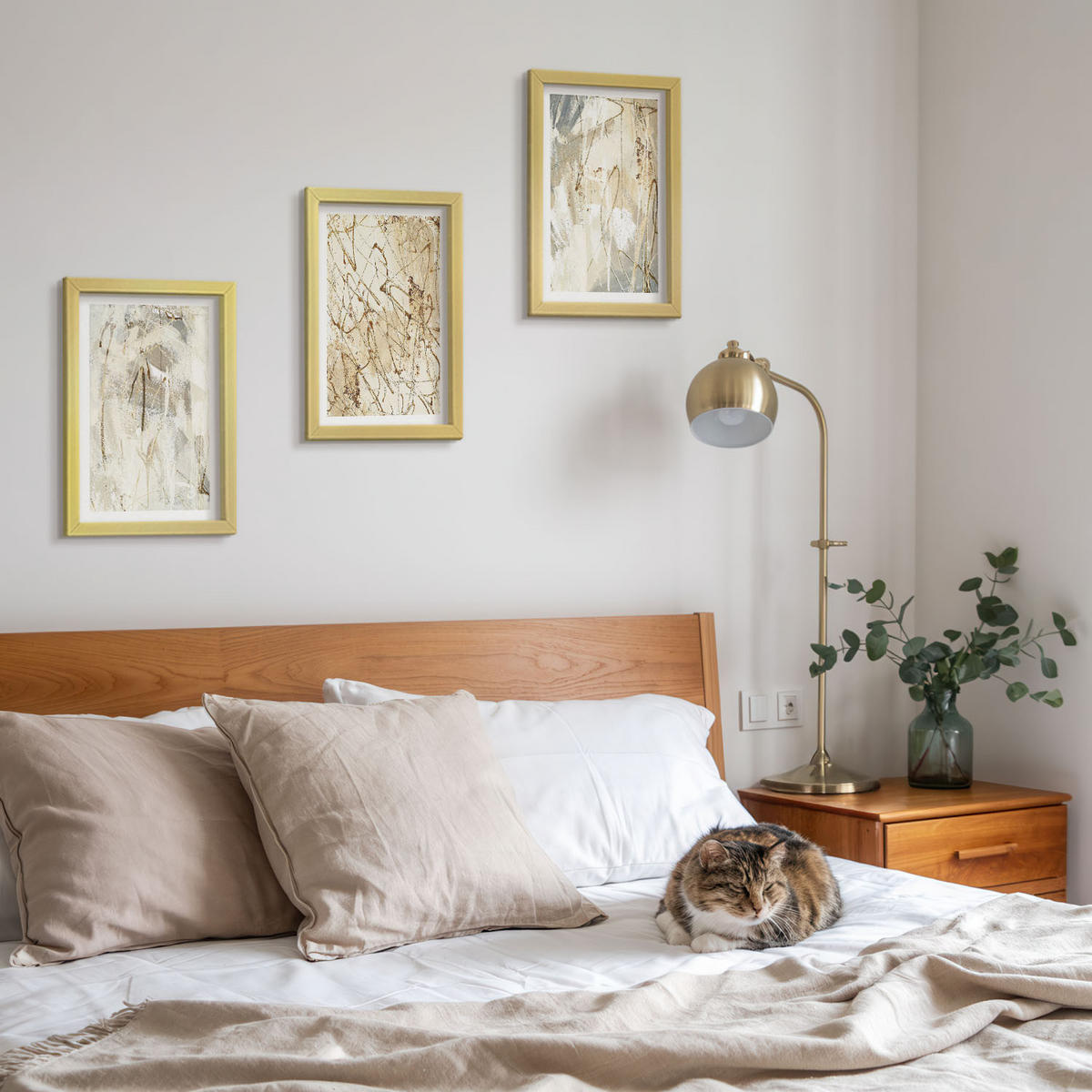 WANDBILDER 3er Set - 20x30 cm Goldrahmen - Abstrakte Muster in Beige und Grau - Goldfarben, Kunststoff (20/30cm) - ArtPrintCave