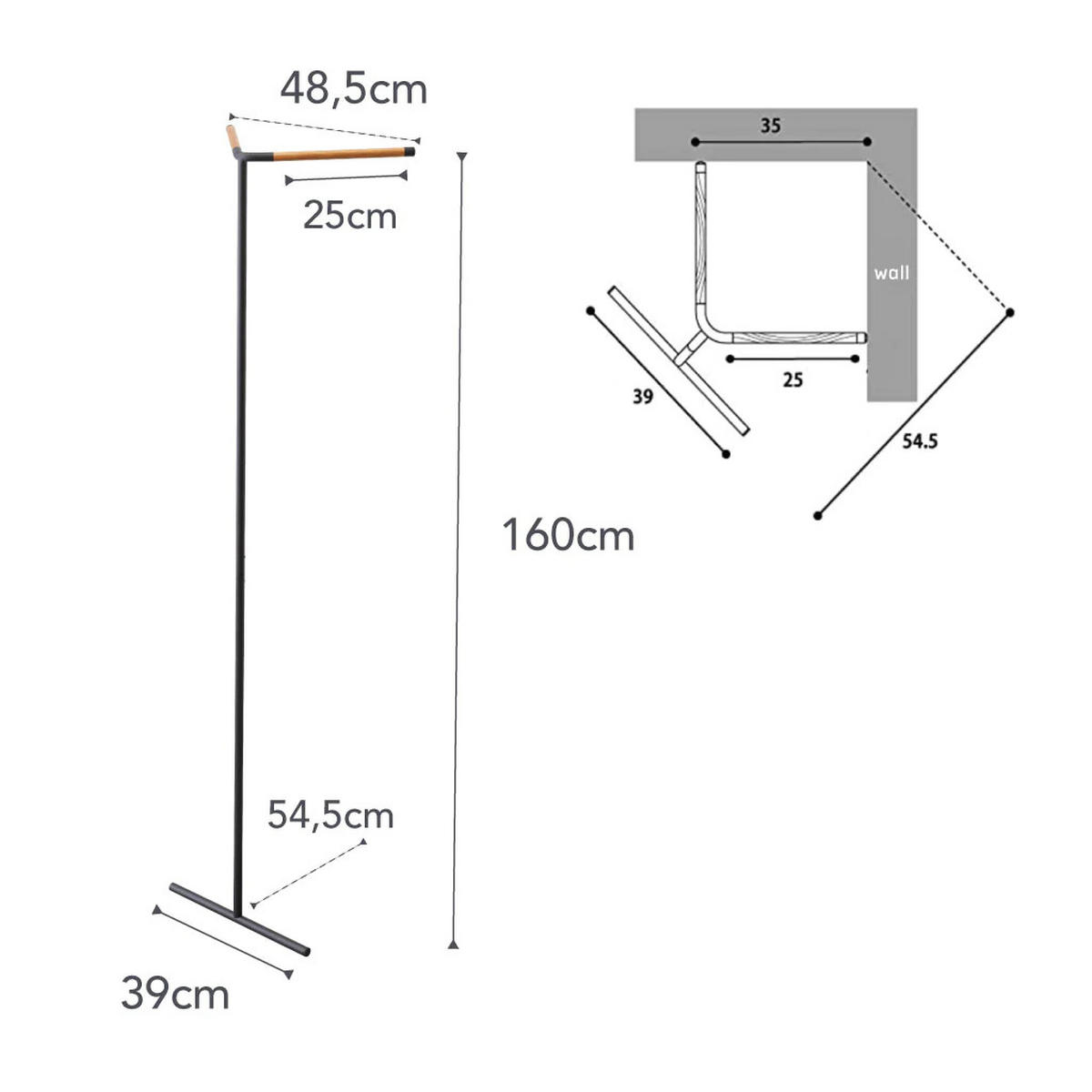 MODERNE Eckgarderobe YAMAZAKI Tower 5551 in Schwarz für Ihr Zuhause - Schwarz, Metall (48.5/160/31.5cm) - Yamazaki