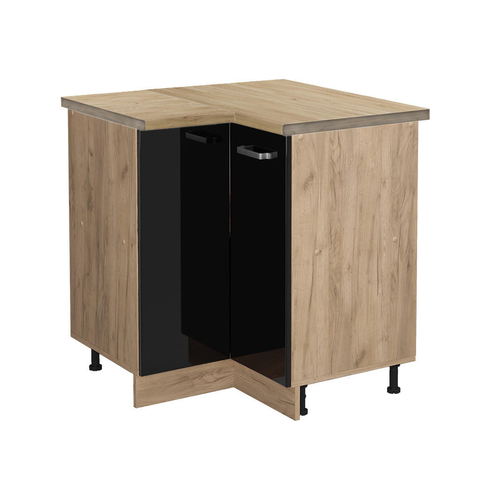 ECKUNTERSCHRANK R-Line Schwarz Hochglanz 75.6 cm, AP Eiche - Honigeiche/Schwarz Hochglanz, Holzwerkstoff (75.6/81.6/60cm) - Vicco
