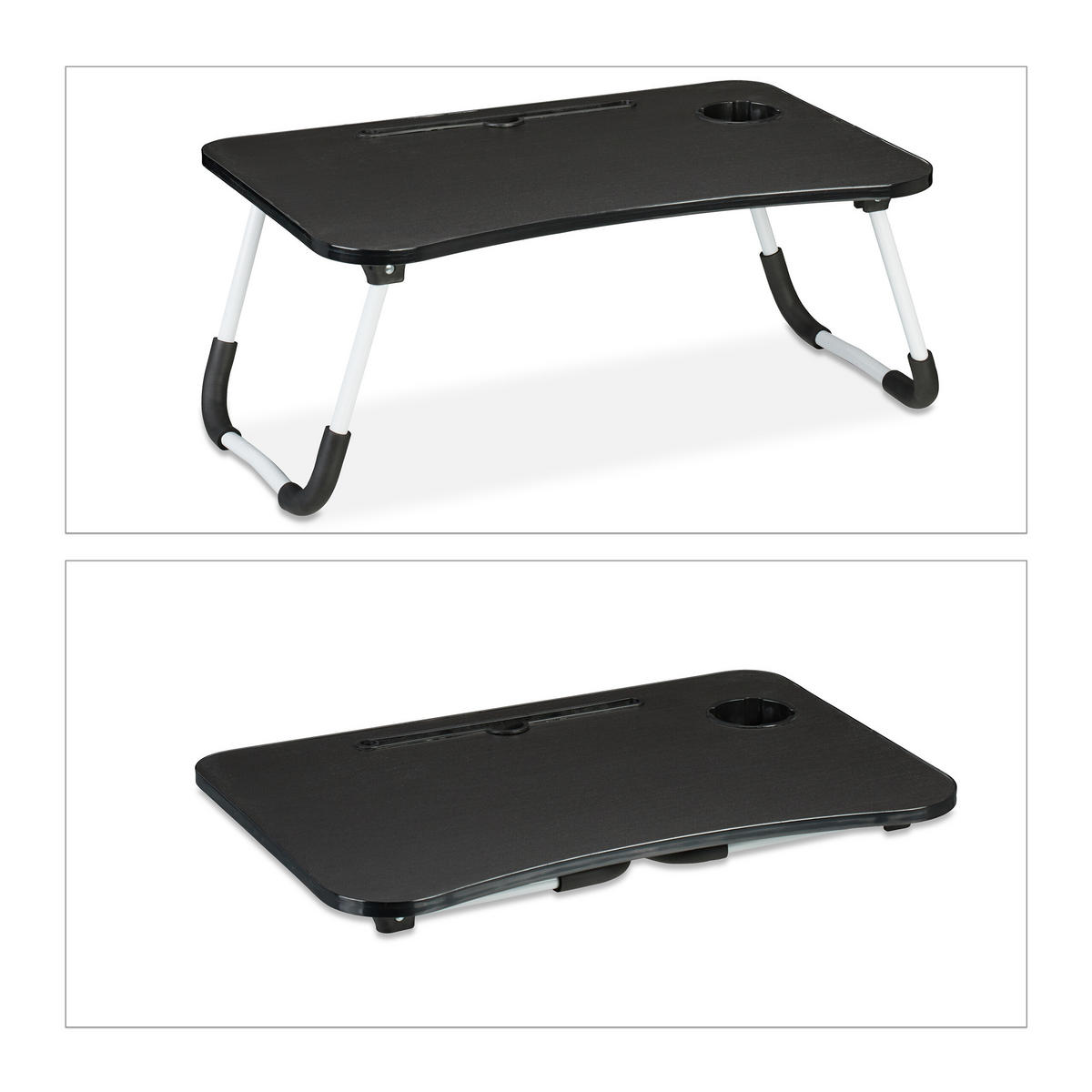 LAPTOPTISCH Schwarz Weiß klappbar mit Tablethalter 63x40 cm - Multicolor, Holzwerkstoff/Kunststoff (40/63/26cm) - Relaxdays