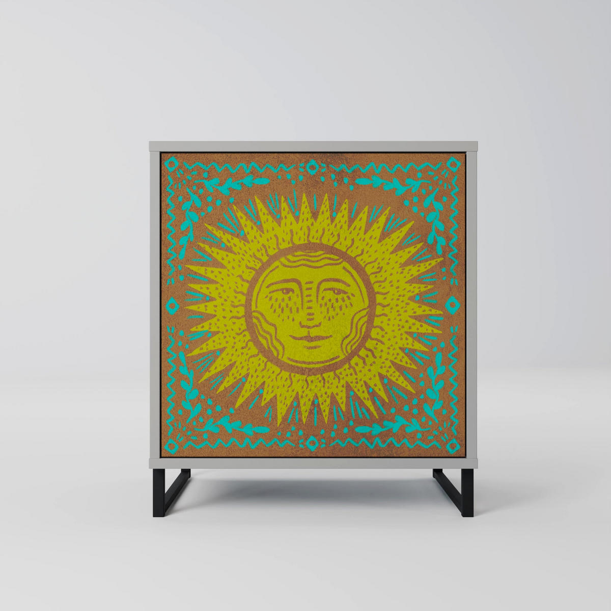 SIDEBOARD SUNSHINE EULOGY, Grau, 57,5x42x75,5 cm, Goldfarbene Metallfüße - Goldfarben/Multicolor, Holzwerkstoff/Metall (57.5/75.5/42cm) - SpaceRebels