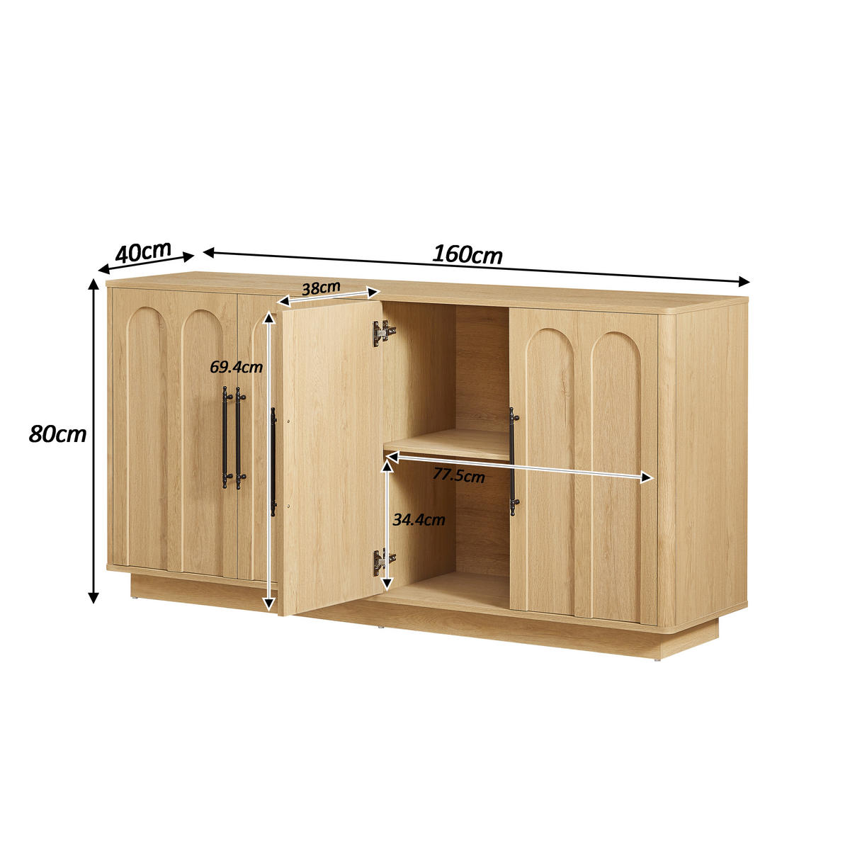 SIDEBOARD 160/40/80 cm Eiche aus MDF mit Soft-Close - Eichefarben, Holzwerkstoff (160/80/40cm) - OKWISH