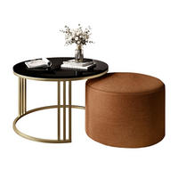 COUCHTISCH mit Hocker LORI Hochglanz gebürstetes Gold/Schwarz glänzend/Perfect Harmony 52 - Schwarz, Metall (70/70/49cm) - Lookway