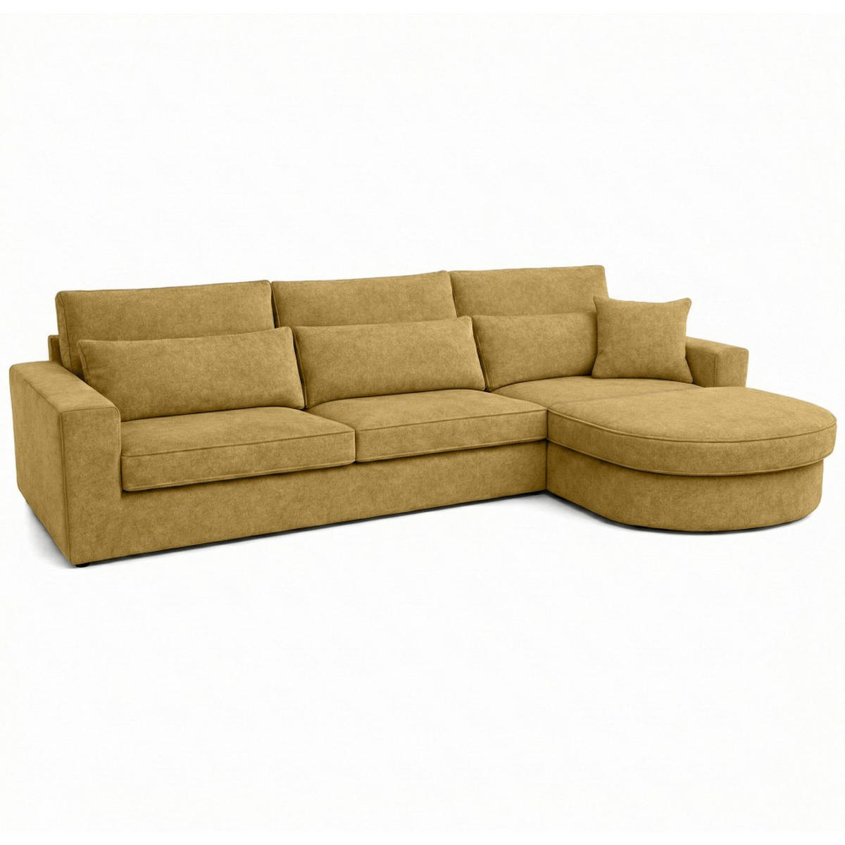 ECKSOFA Pablo ohne Schlaffunktion, mit abgerundeter Ottomane, rechts, Gelb, Velourstoff - Gelb, Textil (319/196cm) - Beautysofa