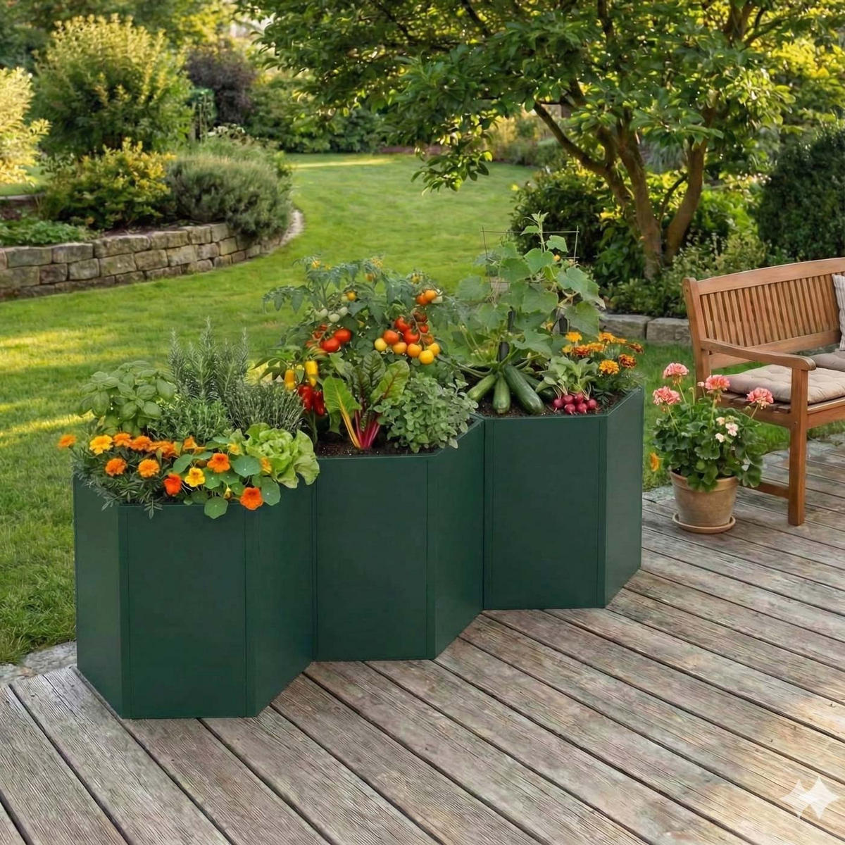 SADA 3 VYSOKÝCH ZÁHONŮ Zelená sada 3 kusů - zelená barva, kov (164/77/100cm) - MCW