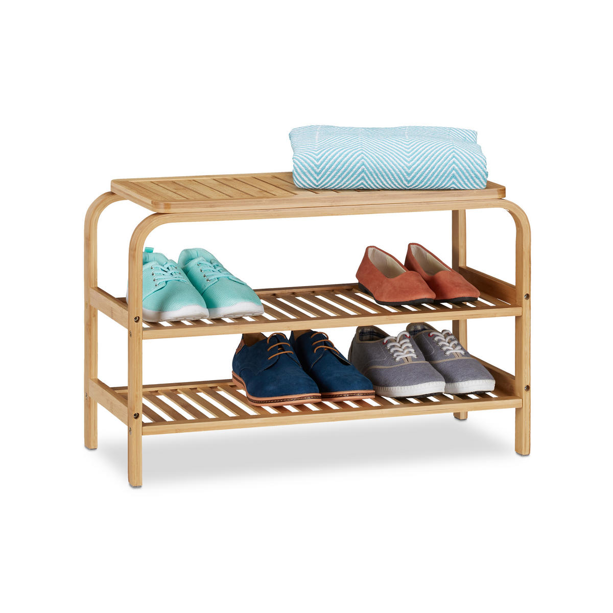 SCHUHBANK Bambus - Hellbraun, Holz (70/45/30cm) - Relaxdays