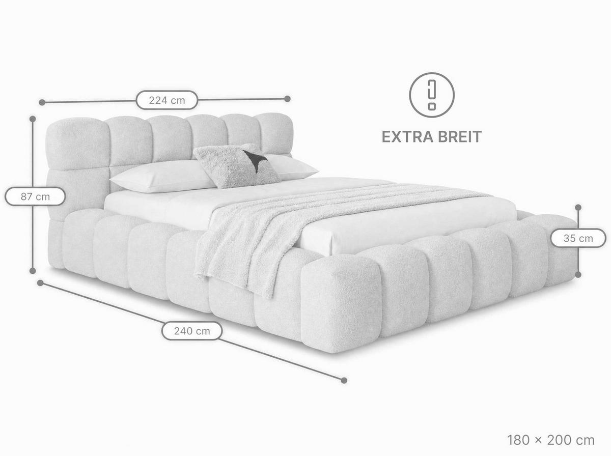 POLSTERBETT Mira Beige 180/200 cm Boucle mit Bettkasten - Beige, Textil/Metall (180/200cm) - wonello