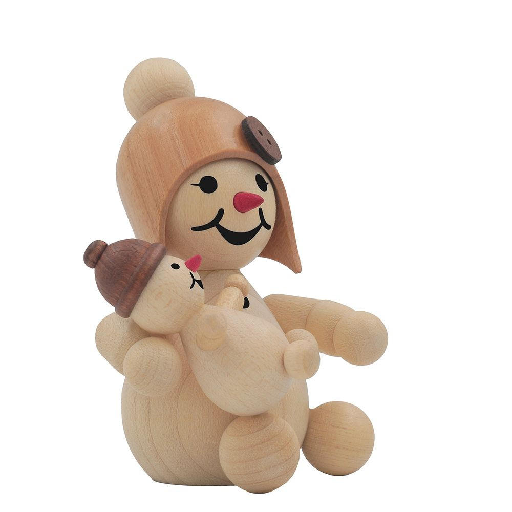 HOLZFIGUR Schneemädchen mit Puppe7 cm - Multicolor, Holz (5/7/0.1cm)