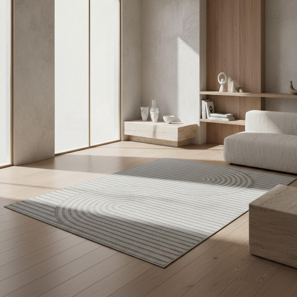 TEPPICH Outdoor Flachgewebe Boho Muster Polypropylen Balkon Grau Läufer 80x150 - Grau, Textil (80/150cm) - KADIMA DESIGN