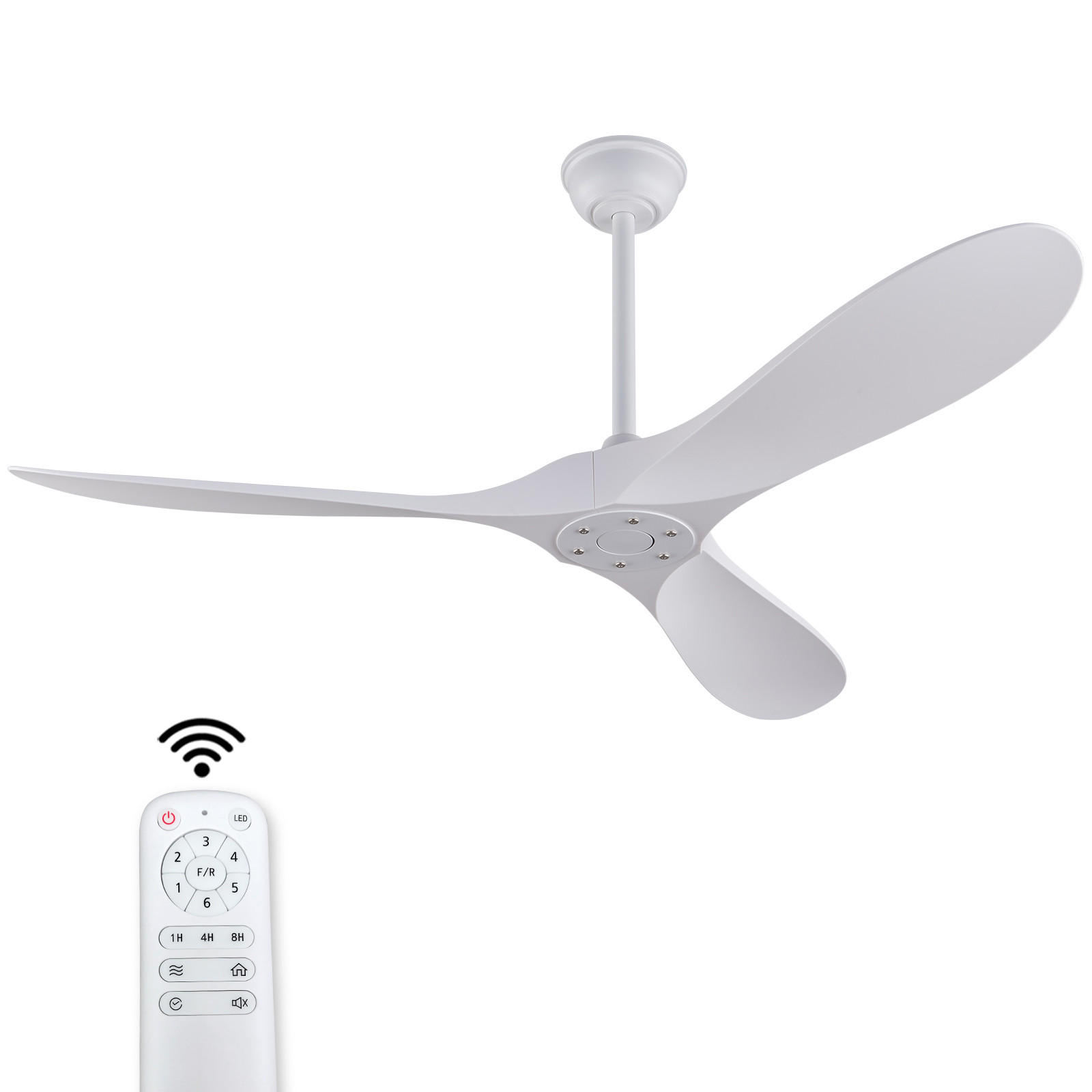 DECKENVENTILATOR 52Zoll Weiß Ohne Licht ABS Flügel DC Motor Timer - Weiß, Kunststoff (132/132/39cm) - CASIVA
