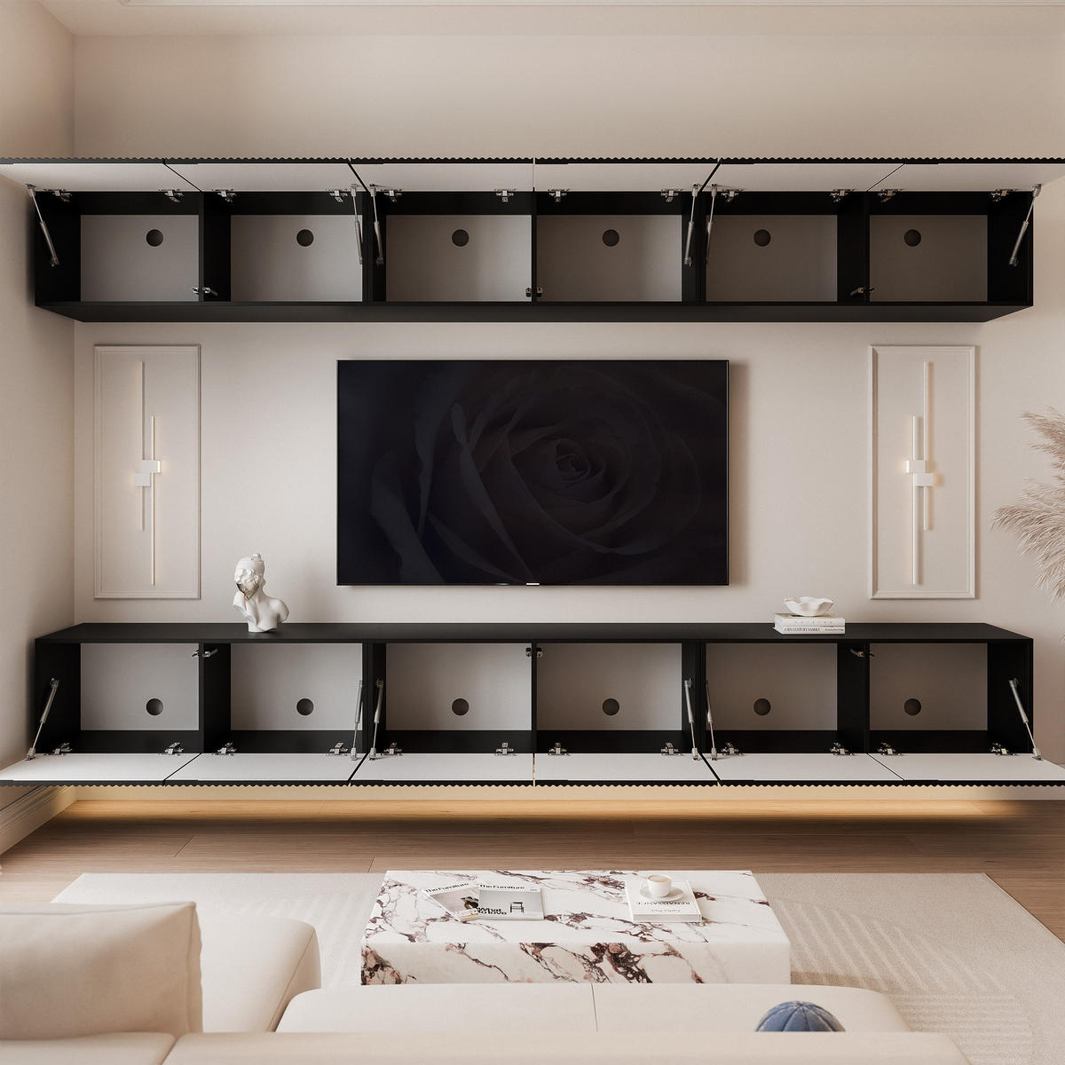 TV-LOWBOARD ANGEL VI mit LED-Beleuchtung, 300 cm Schwarz - Schwarz, Holzwerkstoff (300/36/40cm) - Idohome