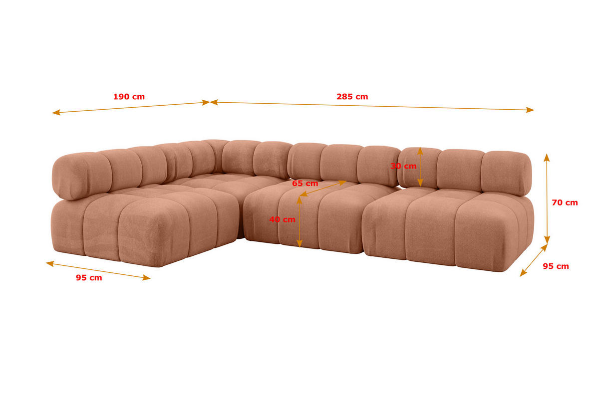 ECKSOFA modulares Sofa Samaro-L2 - 285x190x70 cm Apricot Velours - Koralle, Holzwerkstoff/Textil (285/190cm) - ALTDECOR