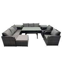 GARTENTISCHGRUPPE mit 2 Beistelltischen,Hocker Polyrattan Dunkelgrau 9-Sitzer - Dunkelgrau/Grau, Glas/Kunststoff - Fimous