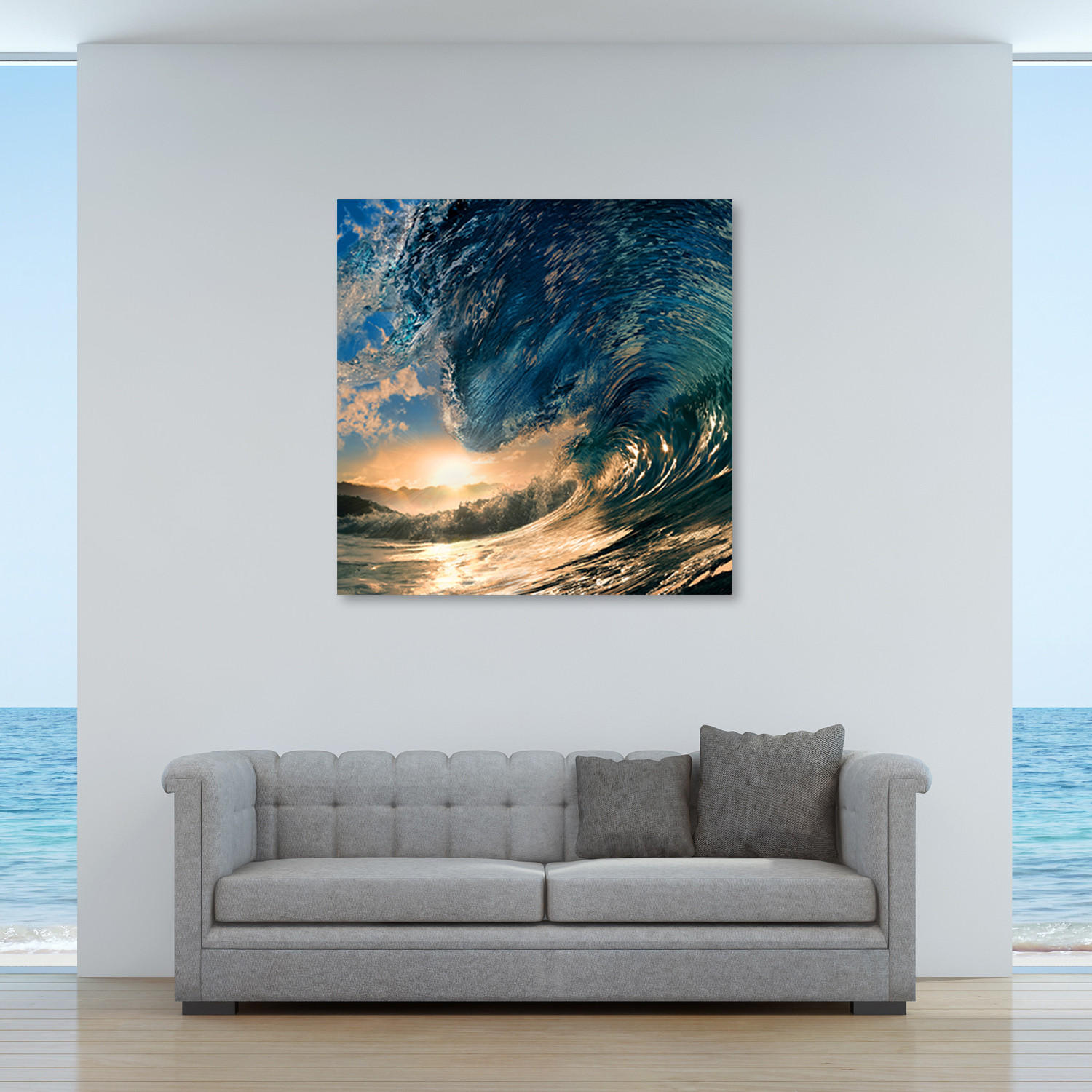 WANDBILD landschaften orange - Blau, Textil (50/50cm) - Feeby