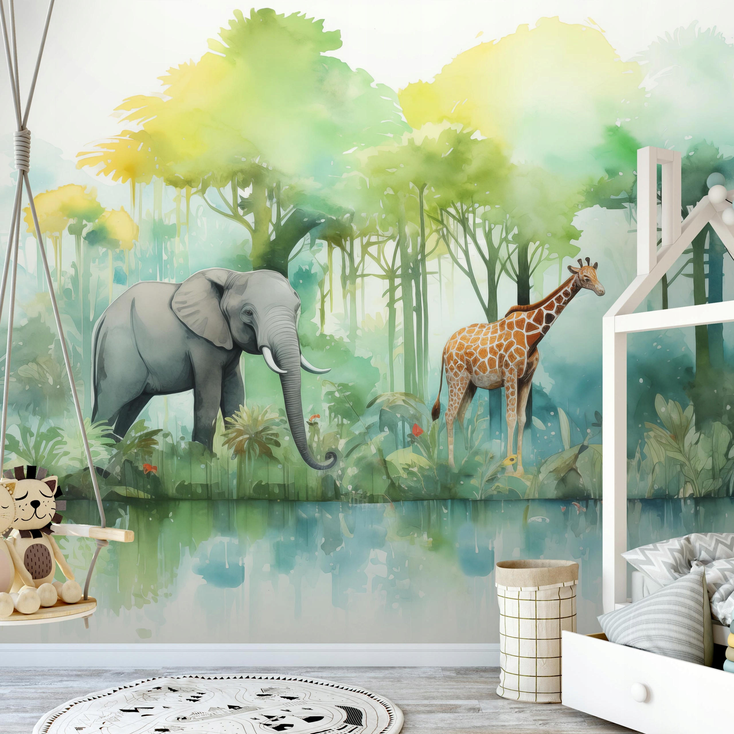 FOTOTAPETE Kinderzimmer Dschungel Vliestapete Tapete 350x250 - Multicolor, Papier (350/250cm) - Wallarena