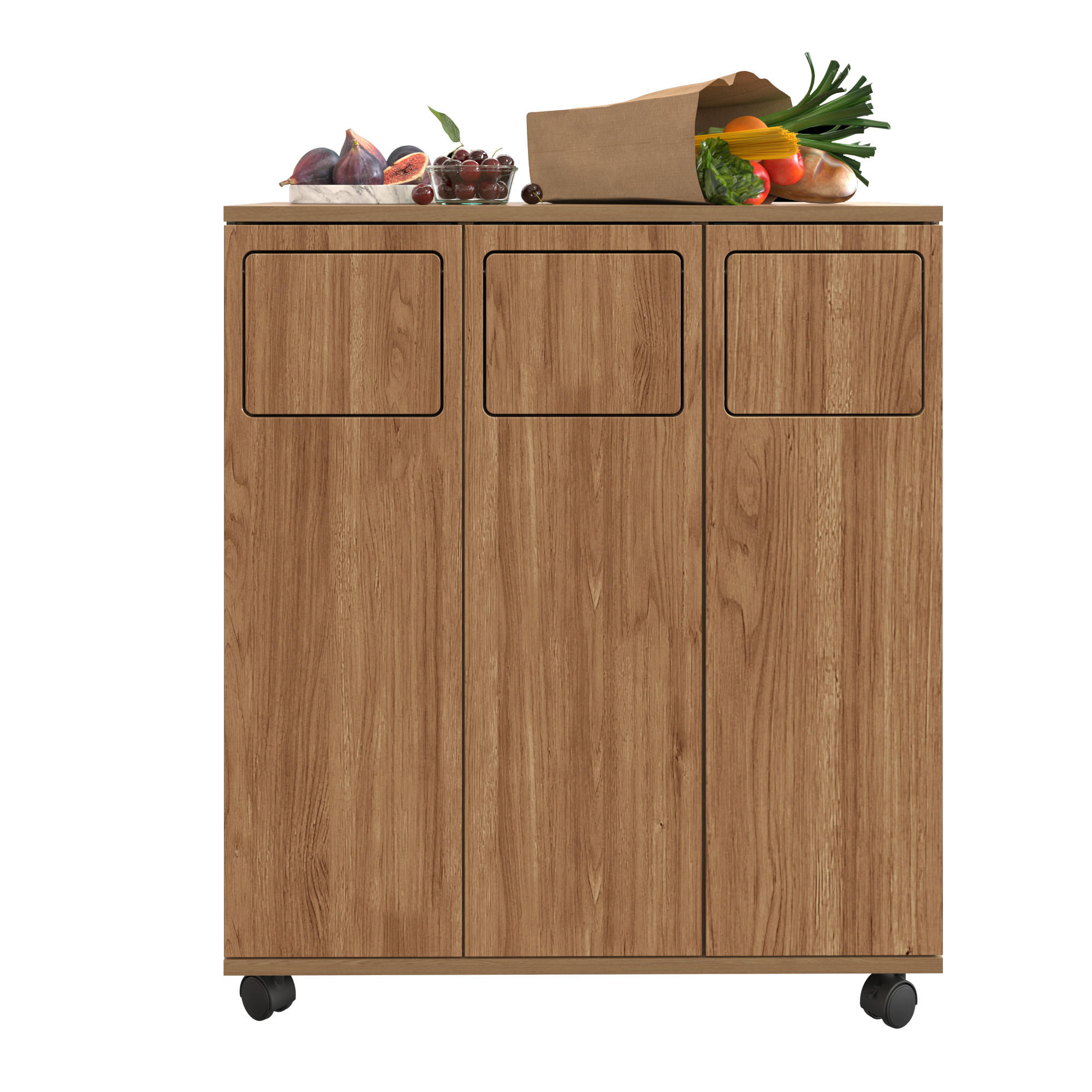 MÜLLSCHRANK DE-38851 69,3/35/80,3 cm 3 Fächer und Rollen Eiche-Optik - Naturfarben, Holzwerkstoff (69.3/80/35cm) - ComfortXL
