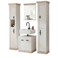 BADKOMBINATION Pinie weiß, Oslo Pinie Landhaus, Badmöbel Set 4-tlg., 184 x 200 cm - Dunkelgrau/Weiß, Holzwerkstoff/Metall (184/200/46cm) - Furn.Design