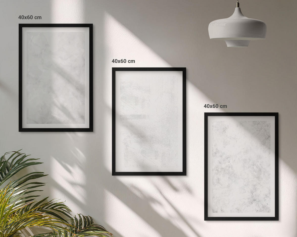 BILDER SET 3er Set - 40x60 cm Schwarzer Rahmen - Minimalistischer Hintergrund mit weißen Punkten - Schwarz, Kunststoff (40/60cm) - TULUP