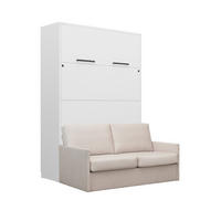 SCHRANKBETT Wandbett GN 140x200 weiß mit LED & Sofa - Beige - Beige/Schwarz, Holz/Holzwerkstoff (140/200cm) - QMM TraumMöbel