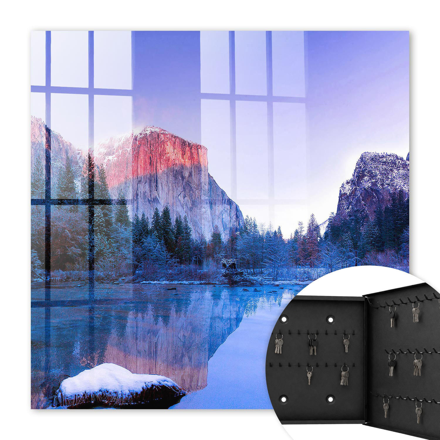 SCHLÜSSELBOX Schwarz 30x30 cm- Türöffnung nach rechts - Der Zauber der Landschaft - Blau, Metall (30/30/5cm) - TULUP