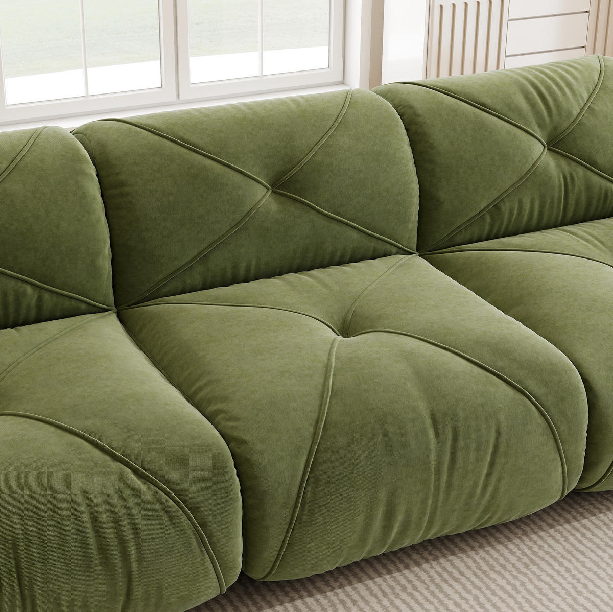 ECKSOFA 281/171/76 cm grün aus Chenille mit Hocker rahmenlos - Grün, Textil (171/281cm) - OKWISH