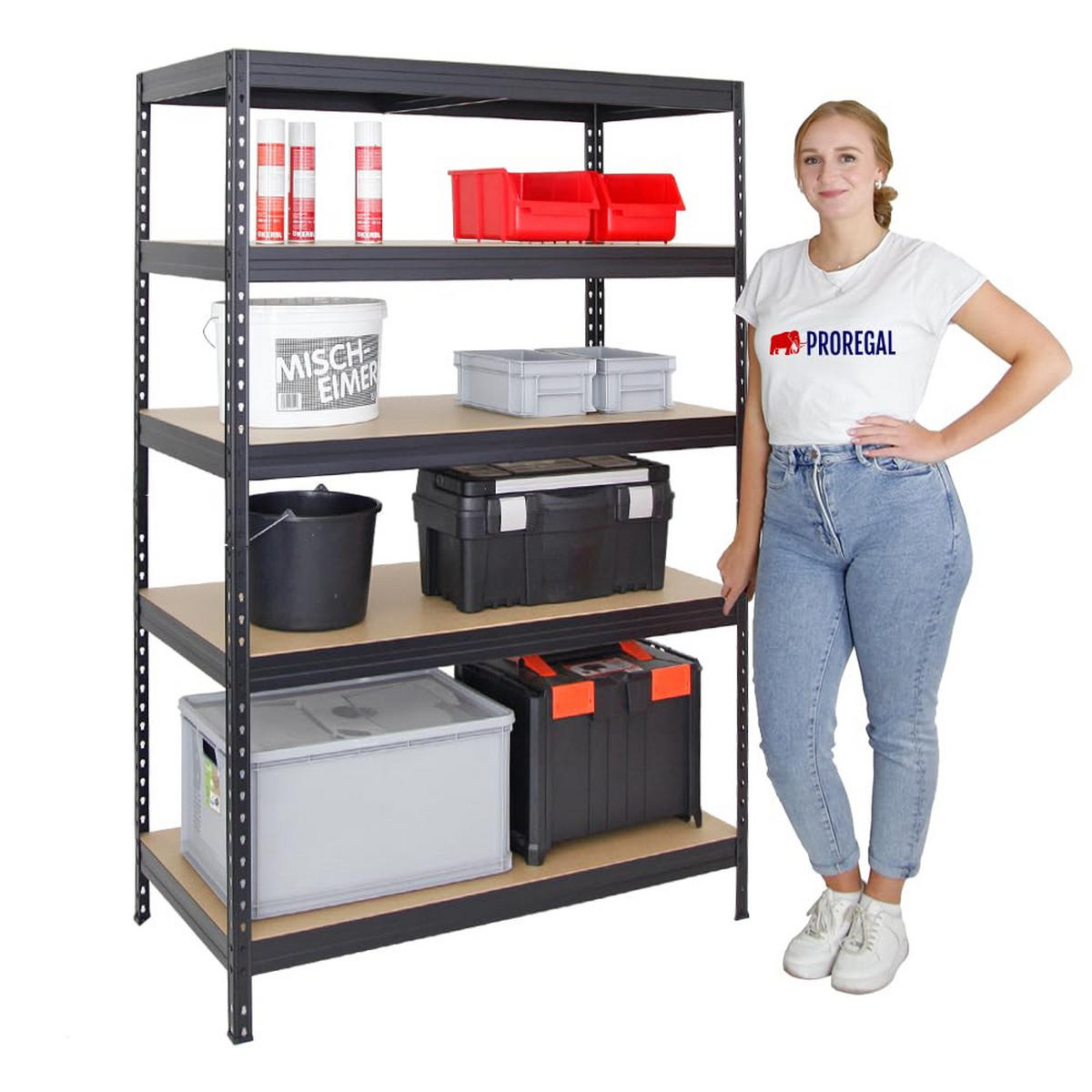 SCHWERLASTREGAL Rivet 180x120x60 cm Fachlast 250 kg Innovatives Stecksystem Schwarz - Schwarz, Metall (120/180/60cm) - PROREGAL