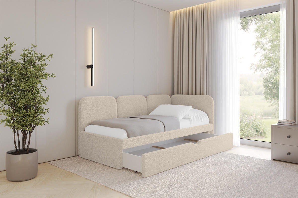 EINZELLBETT Jugendbett mit Bettkasten, Links - ALVY 100x200 Dunkelbeige - Cappuccino, Holzwerkstoff/Textil (100/200cm) - ALTDECOR