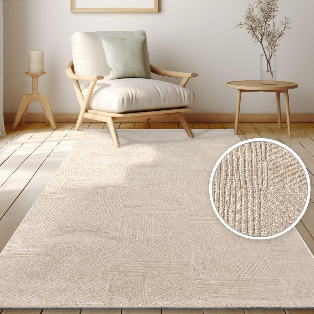TEPPICH Kurzflor Unifarben Wohnzimmer schmutzabweisend Beige Rechteckig 120x160 - Beige, Textil (120/160cm) - KADIMA DESIGN
