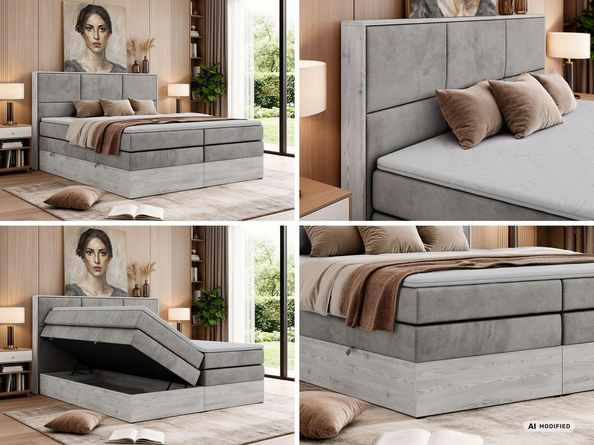 POSTEL BOXSPRING DELNOR KING 140/200 - Světle šedá Samet - Topper Visco - H3 - černá/světle šedá, textil/plast (140/200cm) - MKS