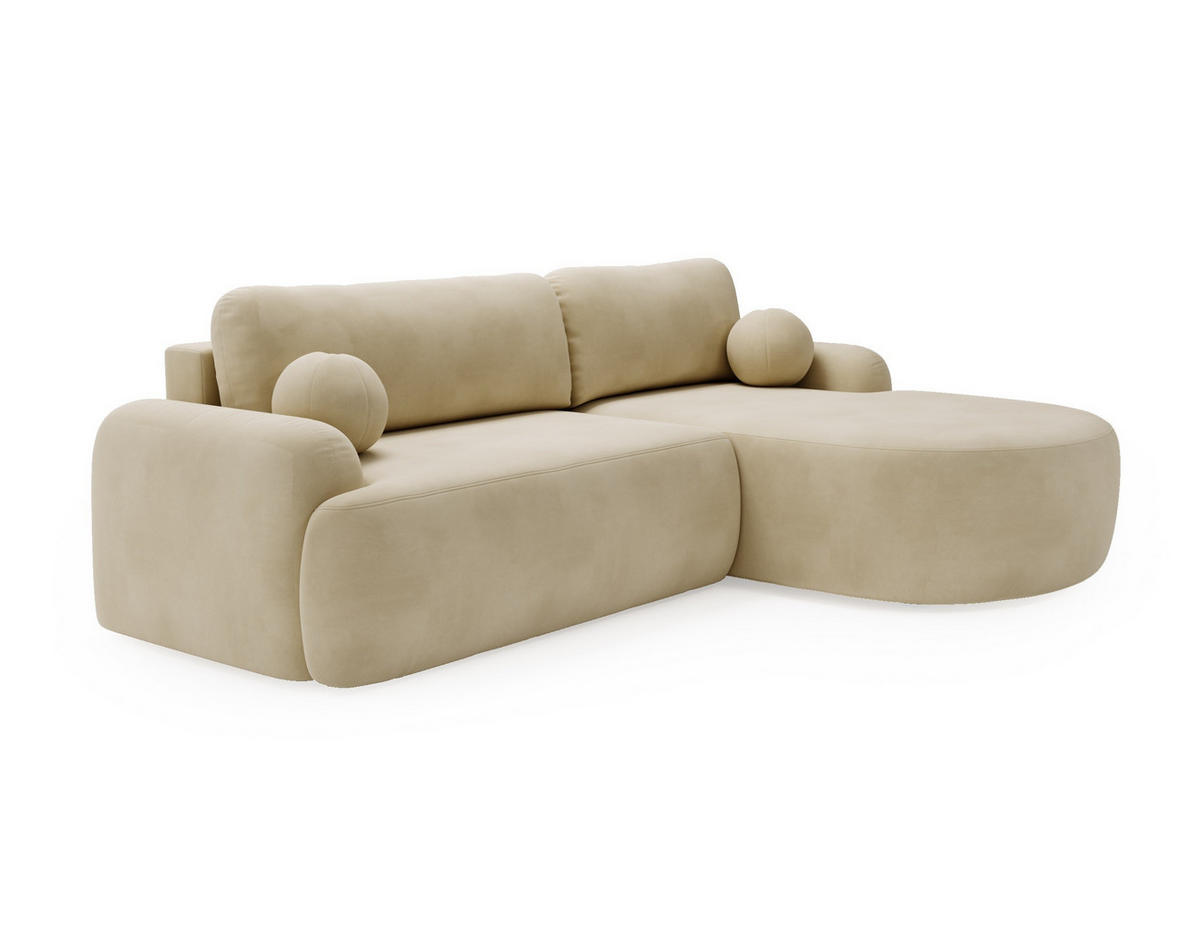 ECKSOFA Cloudy Beige, Sofa aus Velourstoff mit Kissen, rechte seite - Beige, Holzwerkstoff/Textil (261/177cm) - Bettso
