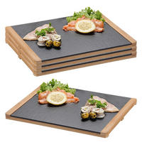 BUFFETPLATTEN, Schiefer mit Bambusrahmen, 4 Stück - 34 x 26cm - Schwarz, Stein (26/1.5/34cm)