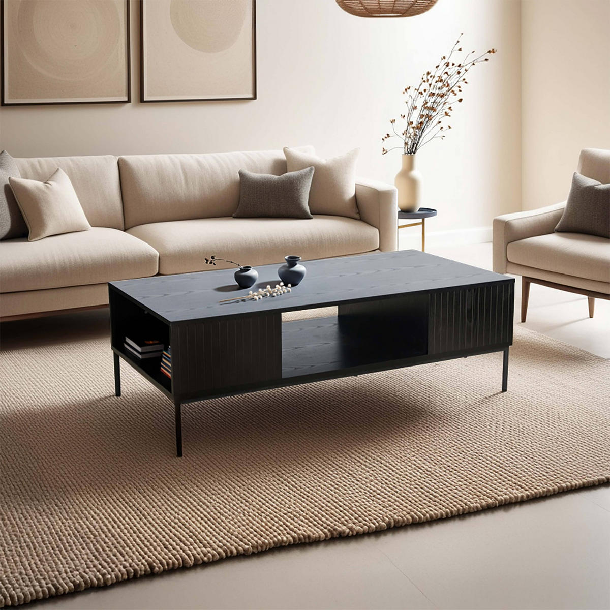 COUCHTISCH, Schwarz - Schwarz, Holz (60/39/120cm) - Oviala
