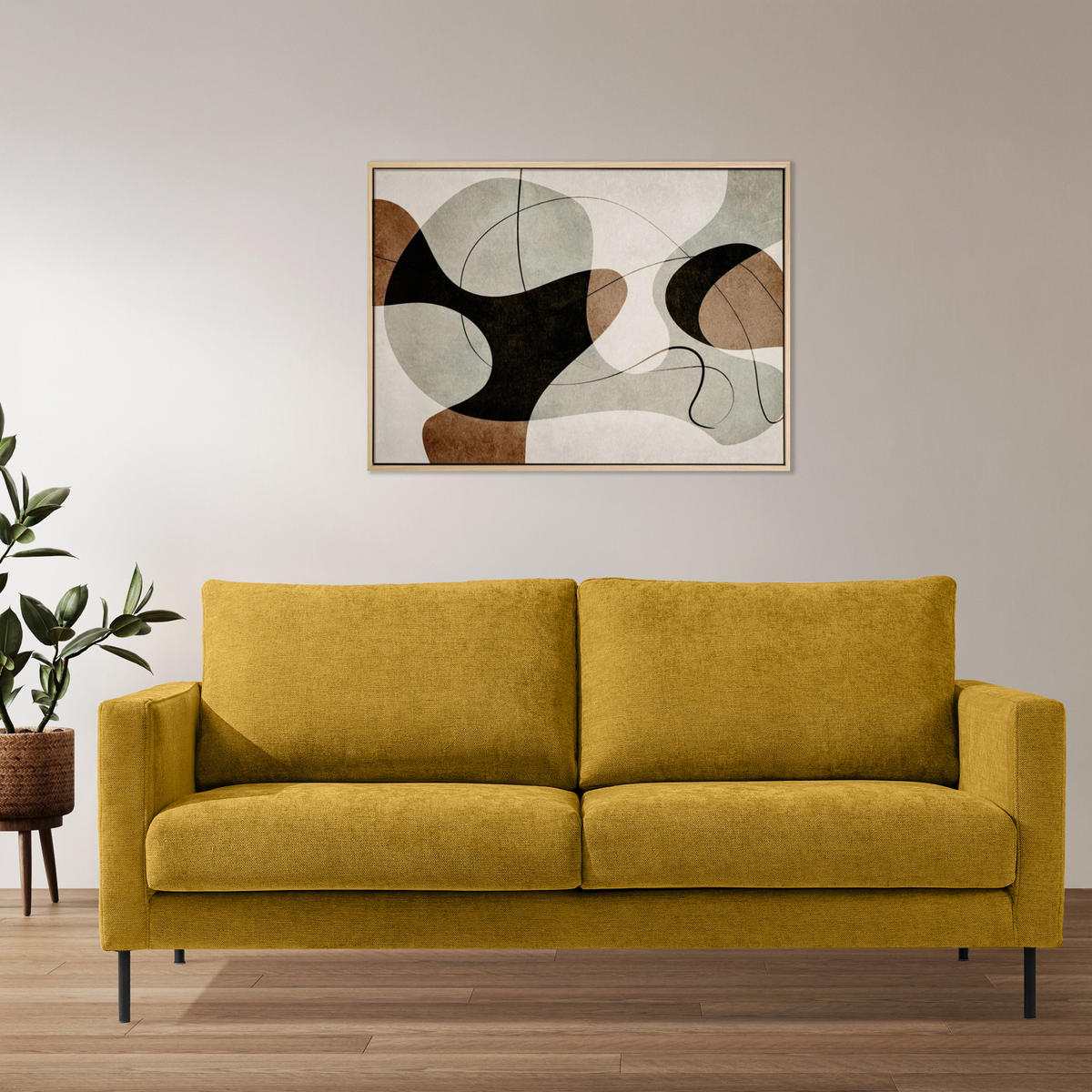 SOFA LUMO, 3-Sitzer, Gelb - Gelb/Schwarz, Holz/Holzwerkstoff (198/90/95cm) - KONSIMO®