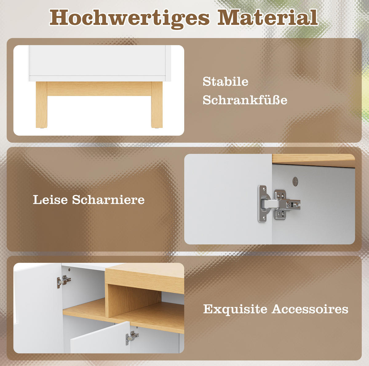 SIDEBOARD 120,5/42/96 cm mit 3 Türen & offenem Fach in Weiß und Holzoptik - Weiß, Holzwerkstoff (120.5/96/42cm) - BEAOK