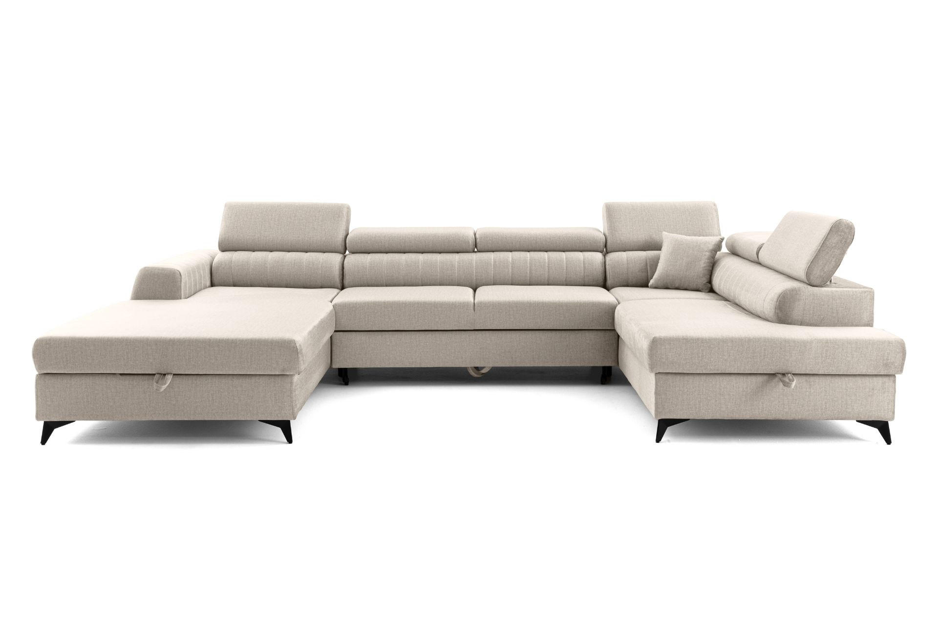 ECKSOFA U-Form PIERO U Rechts mit Schlaffunktion 125x260 Velours Creme - Creme/Schwarz, Holz/Textil (203/90/350cm) - Muffo