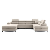 ECKSOFA U-Form PIERO U Rechts mit Schlaffunktion 125x260 Velours Creme - Creme/Schwarz, Holz/Textil (203/90/350cm) - Muffo