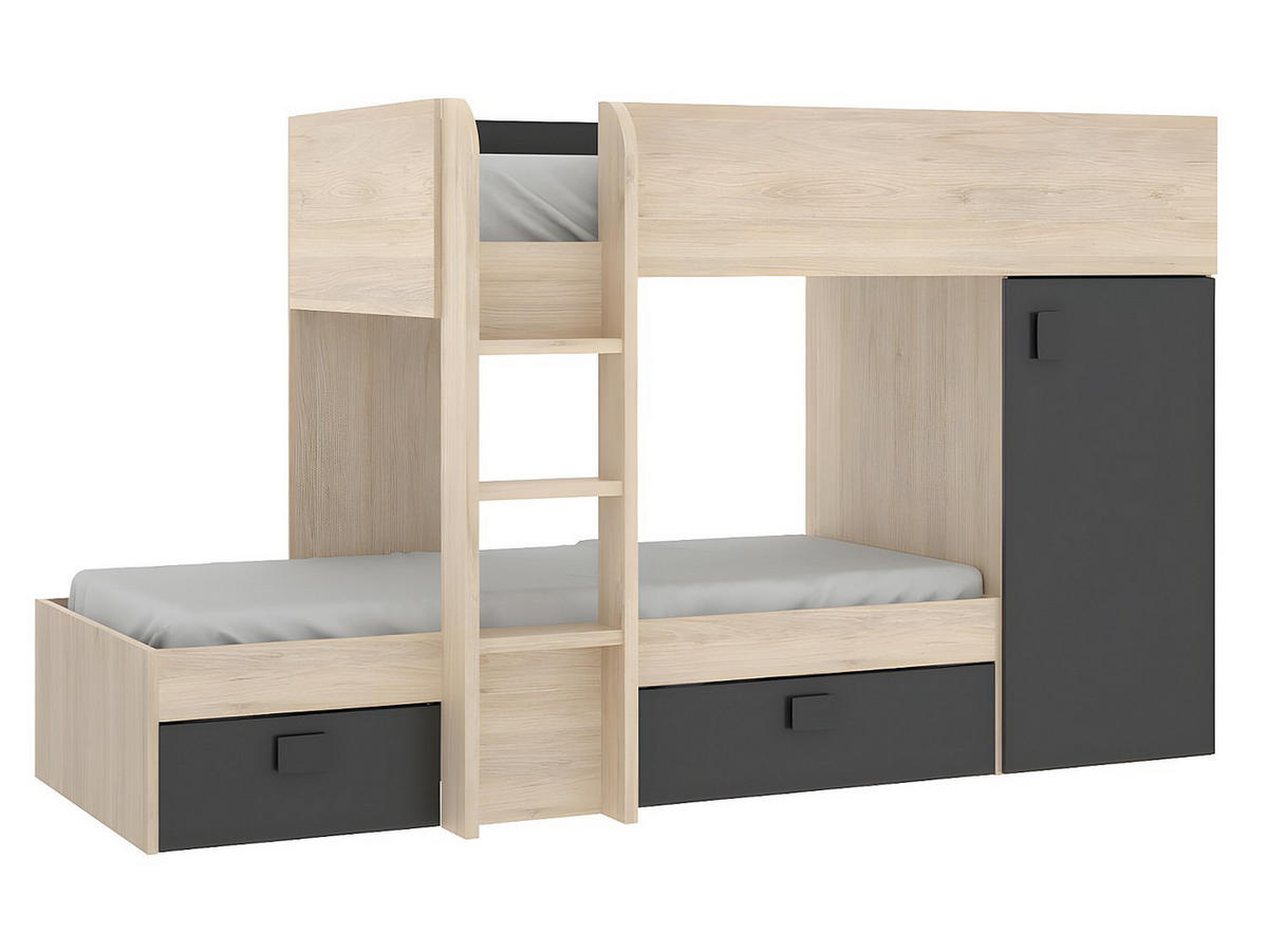 ETAGENBETT - 2 Personen - holz - anthrazitgrau, naturfarben hell Ricardo - Anthrazit/Naturfarben, Holz (90/190cm) - Vente-Unique
