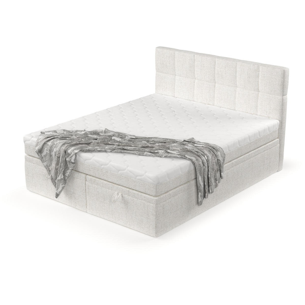 BOXBETT Elano 200/200 cm Creme im Neve Stoff - Creme/Schwarz, Holz/Holzwerkstoff (200/200cm) - AltaBeds